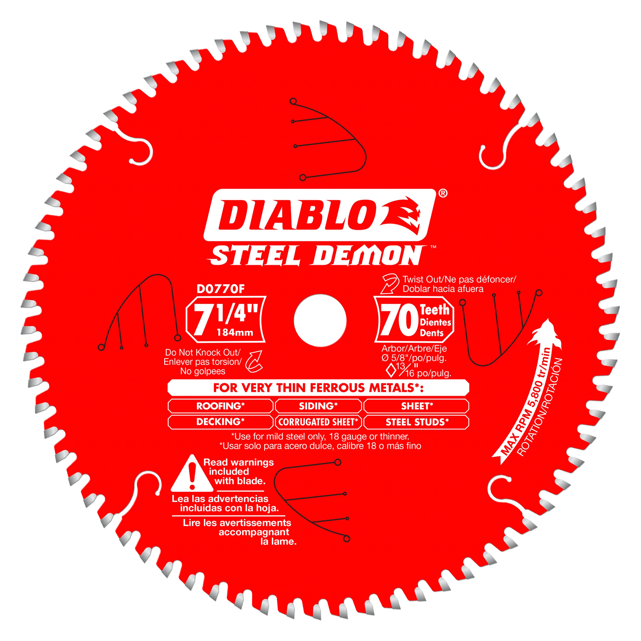 Diablo D0770FA 7-1/4" x 70 Teeth Steel Demon™ Carbide-Tipped Saw Blade for Metal