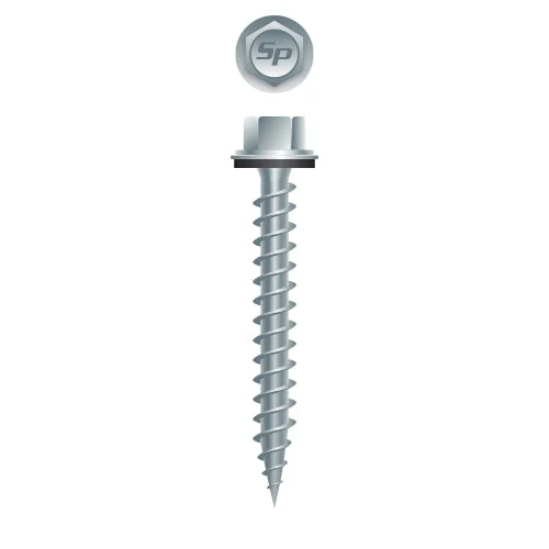 Strong-Point PGA916 Unslotted Indented Hi-Hex Washer Head w/Shoulder and 304 Stainless Steel Bonded Washer, Type S, Strong Shield Coated, 9-15 x 1, Box of 4,000 Pole Gripper Screws