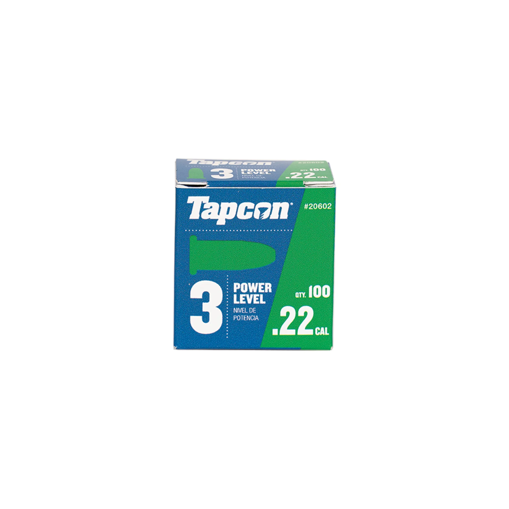 Tapcon .22 Caliber Powder Actuated Loads, 100 PCS, Power Level 3, Green, for Solid Concrete Installations, Made in the USA, Compatible with Tapcon T22, TP22, & HS22 Single Shot Powder Actuated Tools