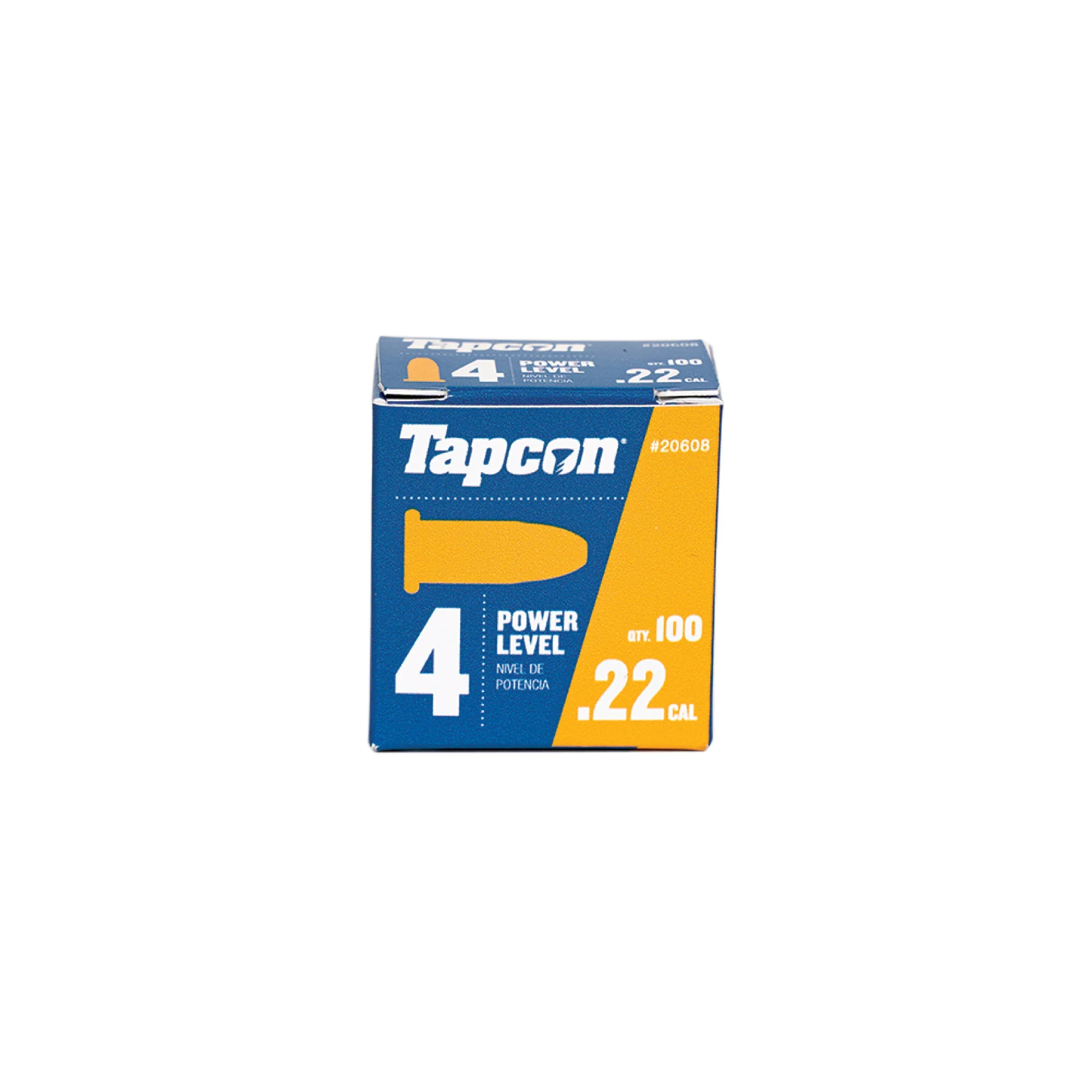 Tapcon .22 Caliber Powder Actuated Loads, 100 PCS, Power Level 4, Yellow, for Hard Aggregate Installations, Made in the USA, Compatible with Tapcon T22, TP22, & HS22 Single Shot Powder Actuated Tools