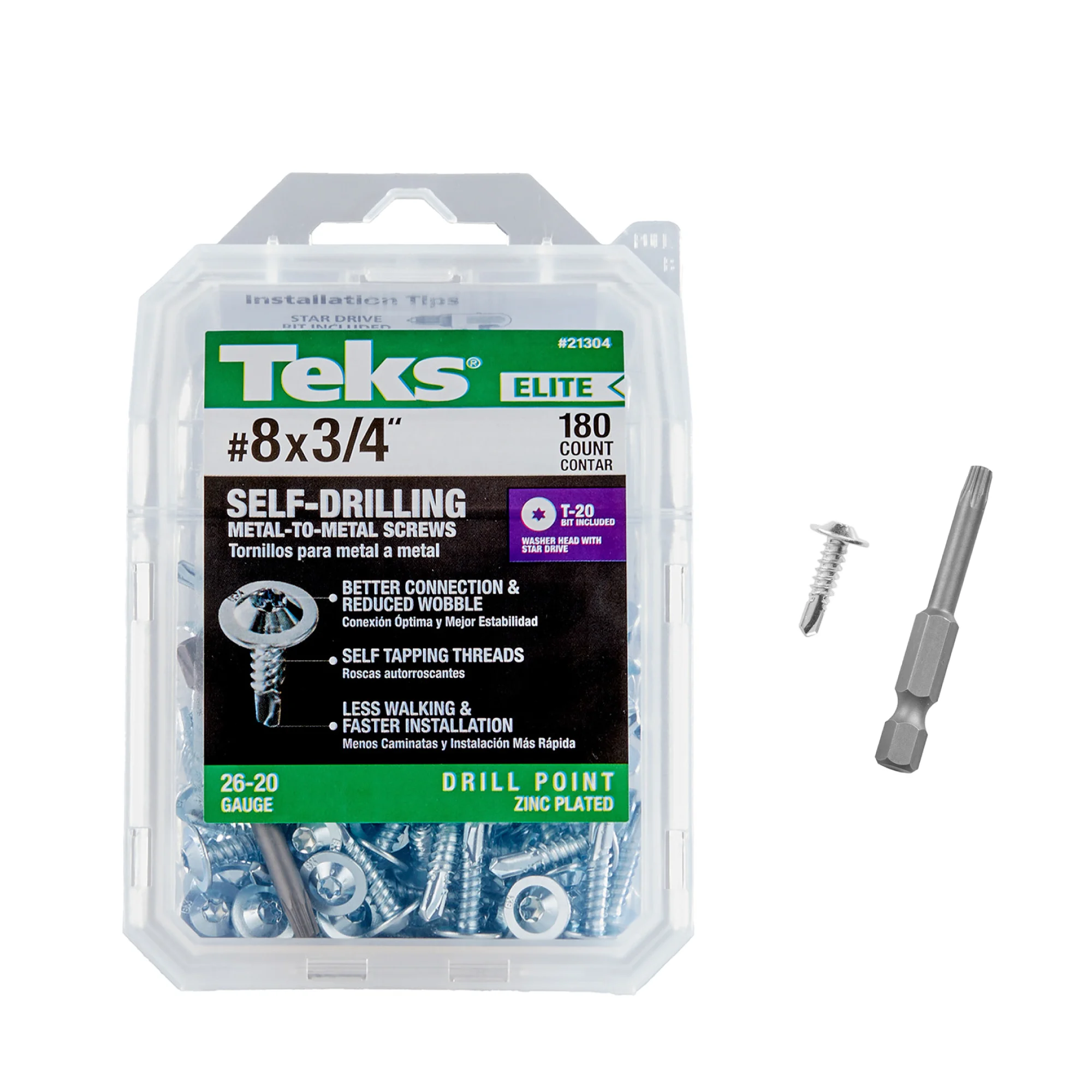 Teks Elite #8 x 3/4 Inch Metal-to-Metal Screws, 180 PCS, Premium Fastener for Electrical Accessories & HVAC, Low Profile Head, Drill Point Tip, Star Drive Recess, T-20 Bit Included, Zinc Plated