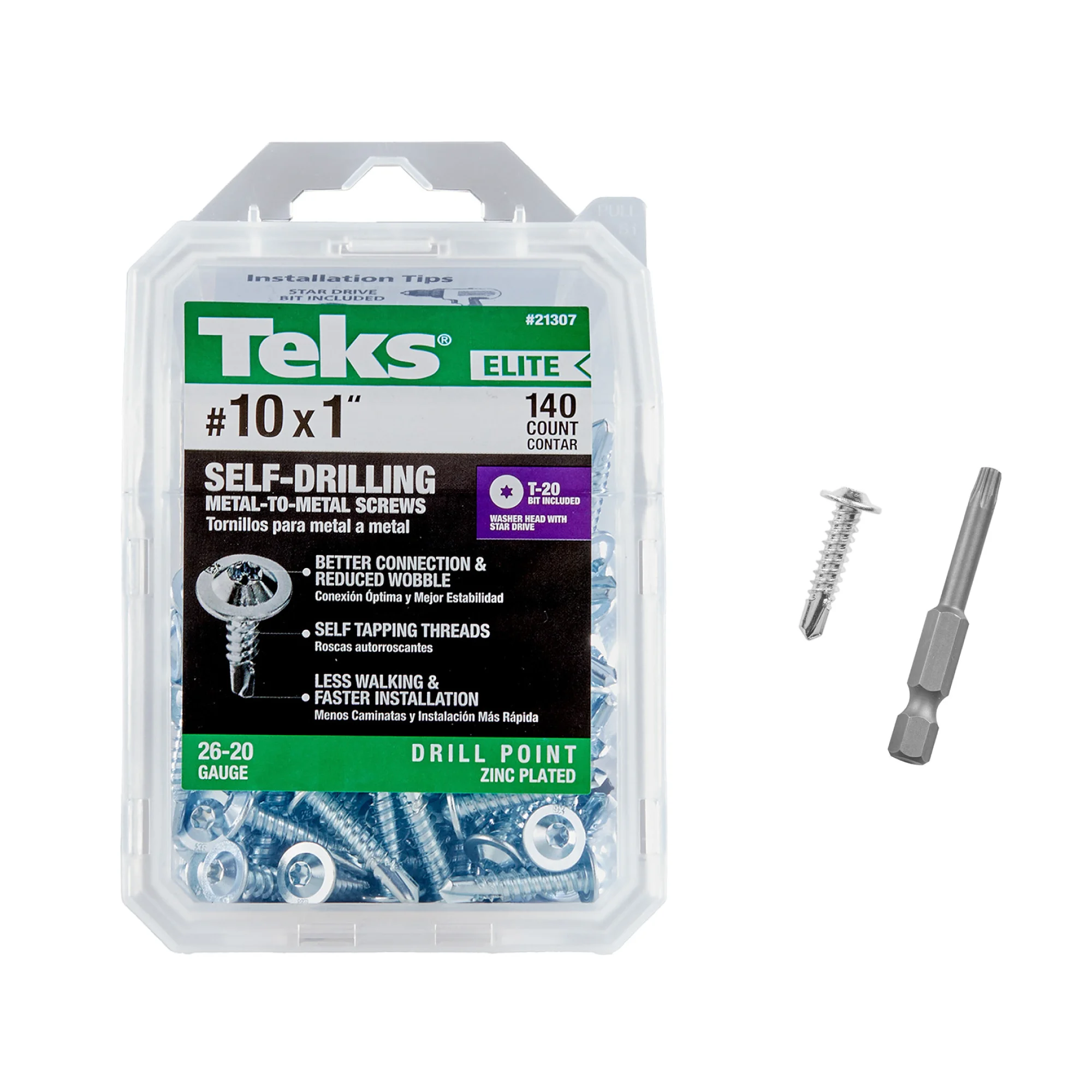 Teks Elite #10 x 1 Inch Metal-to-Metal Screws, 140 PCS, Premium Fastener for Electrical Accessories & HVAC, Low Profile Head, Drill Point Tip, Star Drive Recess, T-20 Bit Included, Zinc Plated
